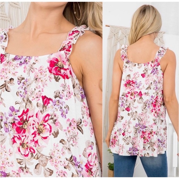 1 LEFT! Floral Ruffle Straps Women’s Cute Summer Top Women’s Floral Blouse Top - Picture 3 of 3